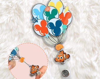 Disney Finding Nemo Badge Reel, Mickey Balloon Badge, Nurse Badge Clip, Retractable ID Badge Holder, Gift For Nurse, Disneyland Trip 2026