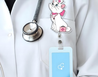 Custom Disney Nurse The Aristocats Marie Cat Badge Reel, Personalized Badge, Retractable ID Badge Holder, Gift For Nurse, Disneyland Trip