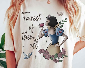 Snow White & The Seven Dwarfs Floral Watercolor T-shirt, Fairest Of Them All Shirt, Disneyland Matching Family Trip 2026, Gift For Girl