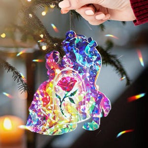 Beauty And The Beast Enchanted Rose Hologram Ornament, Belle Princess And Adam Beast Home Decor Ornament, Disney Christmas Tree Decor