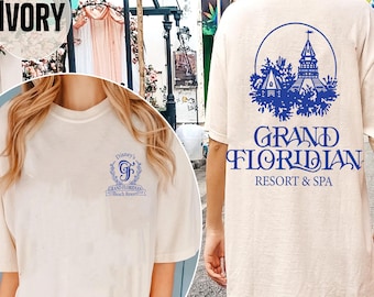 Camiseta de dos caras de Disney Grand Floridian Resort and Spa, camiseta vintage de Disney Beach Resort, logotipo de hotel Disney, viaje familiar a Disneyland 2026