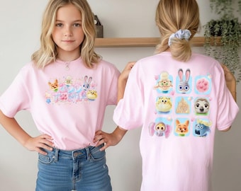 Two Sided Disney Zootopia 2 Shirt, Cute Candy Friends Logo Judy Hopps Nick Wilde Gary Tee, Disney Vacation Girl Matching Trip Outfits