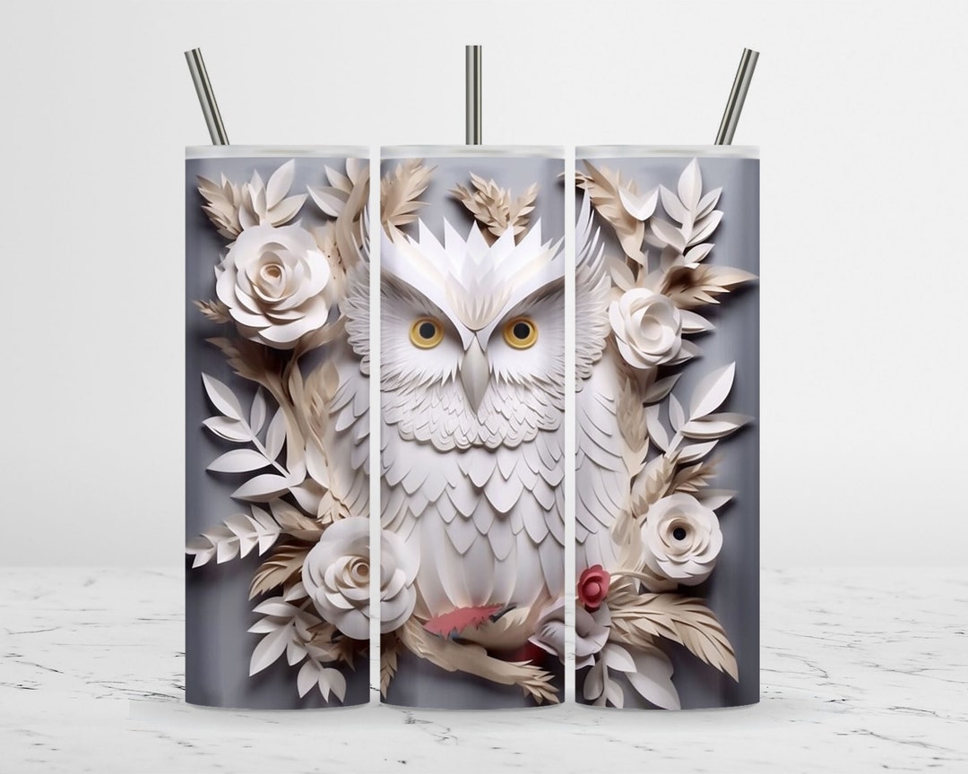 7 Files 3D White Owl Floral Bundle Sublimation Tumbler Design Etsy