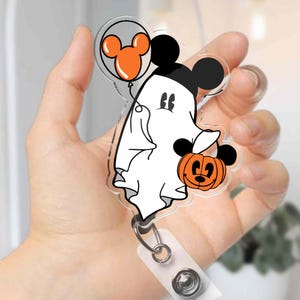 Retro Disney Cute Boo Ghost Mickey Badge Reel, Halloween Party Badge, Nurse Badge Clip, Retractable ID Badge Holder, Disneyland Trip 2024