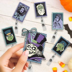 Disney Haunted Mansion Group Characters Badge Reel, Spooky Disney Ghosts Badge Holder, Retractable ID Badge Gift, Halloween Nurse Badge
