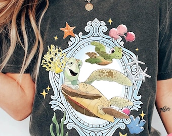 Watercolor Disney Finding Nemo Turtle Characters Shirt, Cute Crush and Squirt Tee, Pixar Movie Fan Gift, Disneyland Family Trip Outfit
