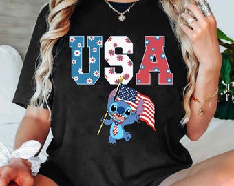 Disney Stitch USA T-Shirt, Lilo and Stitch 4th of July Tee, Patriotic American Flag Shirt, Disneyland Independence Day Family Matching 2026