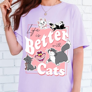 Disney Meow Life Is Better With Cats T-shirt, Marie Cheshire Cat Figaro Lucifer Tee, Cute Disney Cat Lover Gift, Disneyland Family Outfit