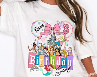 Custom Nam Age Disney Princess Coquette Bow T-shirt, Personalized Birthday Girl Tee, Magical Castle, Disneyland Family Trip Matching 2026