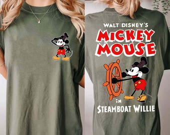 Retro 2 Sided Disney Mickey Mouse In Steamboat Willie Shirt, Disney Cruise T-shirt, Classic Mickey Tee, Disneyland Family Trip Matching 2026