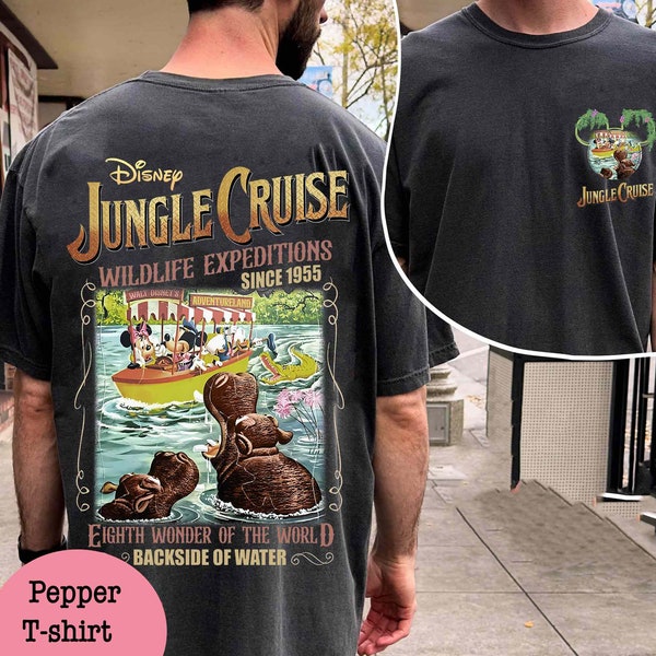 Camiseta de doble cara con Mickey y Minnie en la jungla, ideal para viajes en barco por el río o como parte de un viaje familiar a Disneyland (WDW).