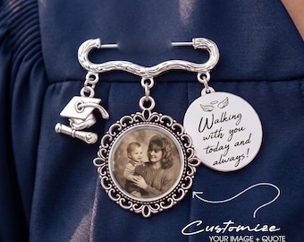 Custom Photo & Quote Graduation Charm Pins, Personalized Memorial Graduation Gift for Him Her, Walking With You Today and Always Lapel Pin
