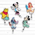 Custom Disney Nurse Mickey Minnie Stitch Pooh Badge Reel, Personalized Badge, Retractable ID Badge Holder, Gift For Nurse, Disneyland Trip