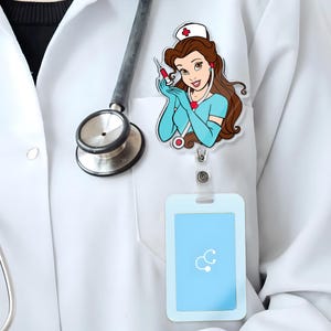 Custom Disney Beauty And The Beast Belle Badge Reel, Personalized Badge, Retractable ID Badge Holder, Gift For Nurse, Disneyland Trip 2024