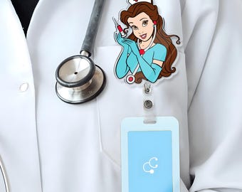 Porta credencial retráctil de La Bella y la Bestia de Disney, regalo para enfermeras, viaje a Disneyland 2026