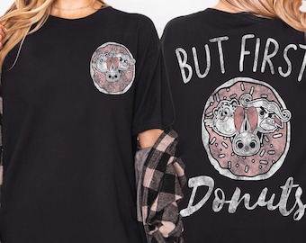 Two Sided Disney Zootopia But First Donuts Shirt, Judy Hopps Clawhauser Chief Bogo Tee, Disney Movie Friends Shirt, Disneyland Family Trip