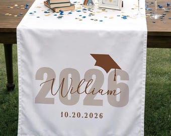 Custom Name & Date Graduation Table Runner, Personalized Class of 2026 Grad Sign, College Graduation Party Table Decor, Graduation Tapestry