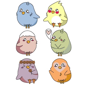 Schattige vogeltjes stickerset - 6 stuks