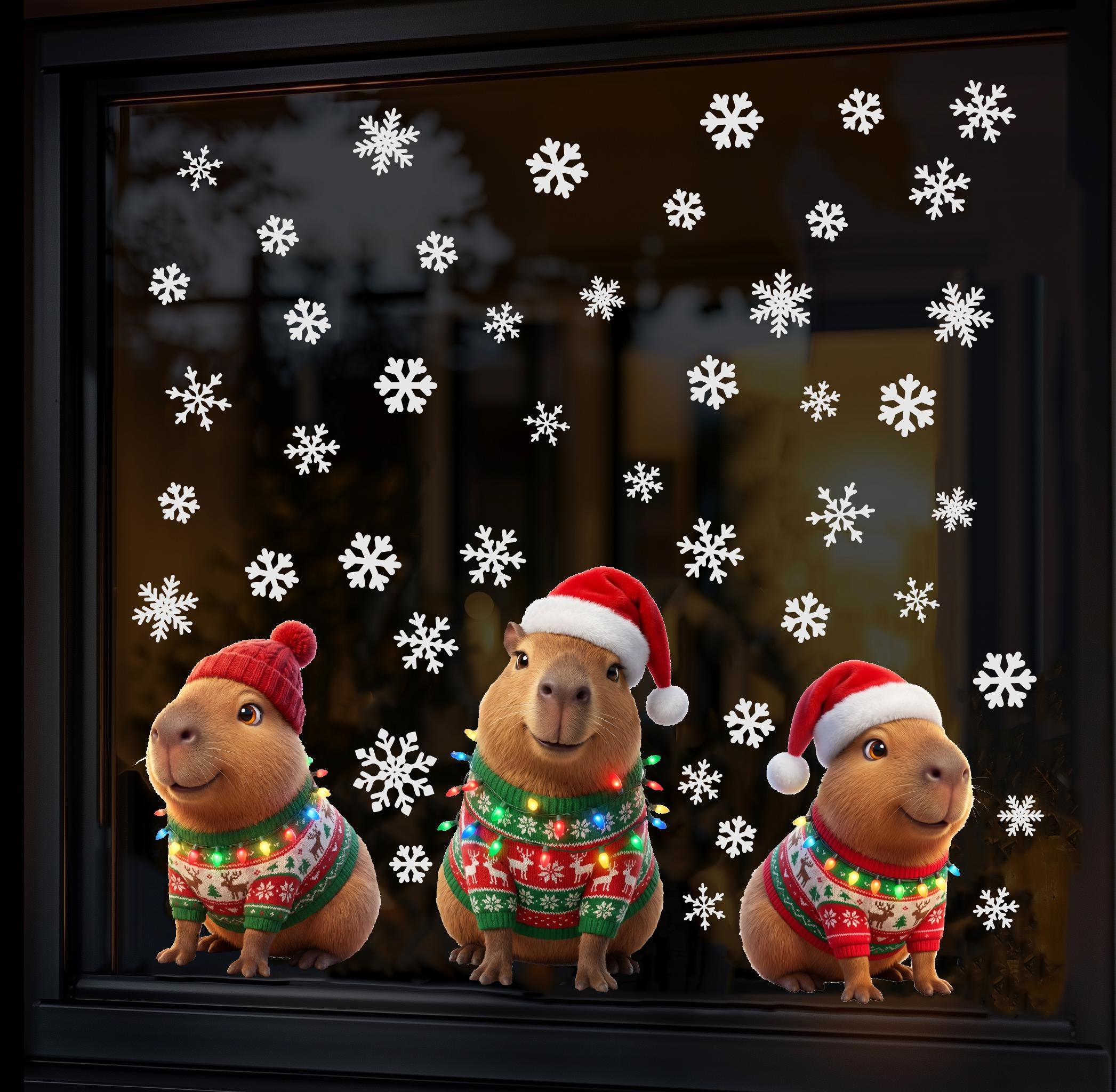 Capybara Large Window Stickers - With Extra Snowflakes - Reusable ...