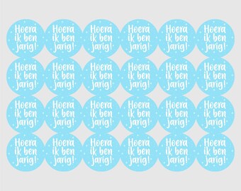 Sluitstickers Hoera ik ben jarig blauw