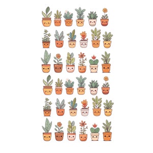 Set di adesivi con piante di simpatici cartoni animati - 36 pezzi