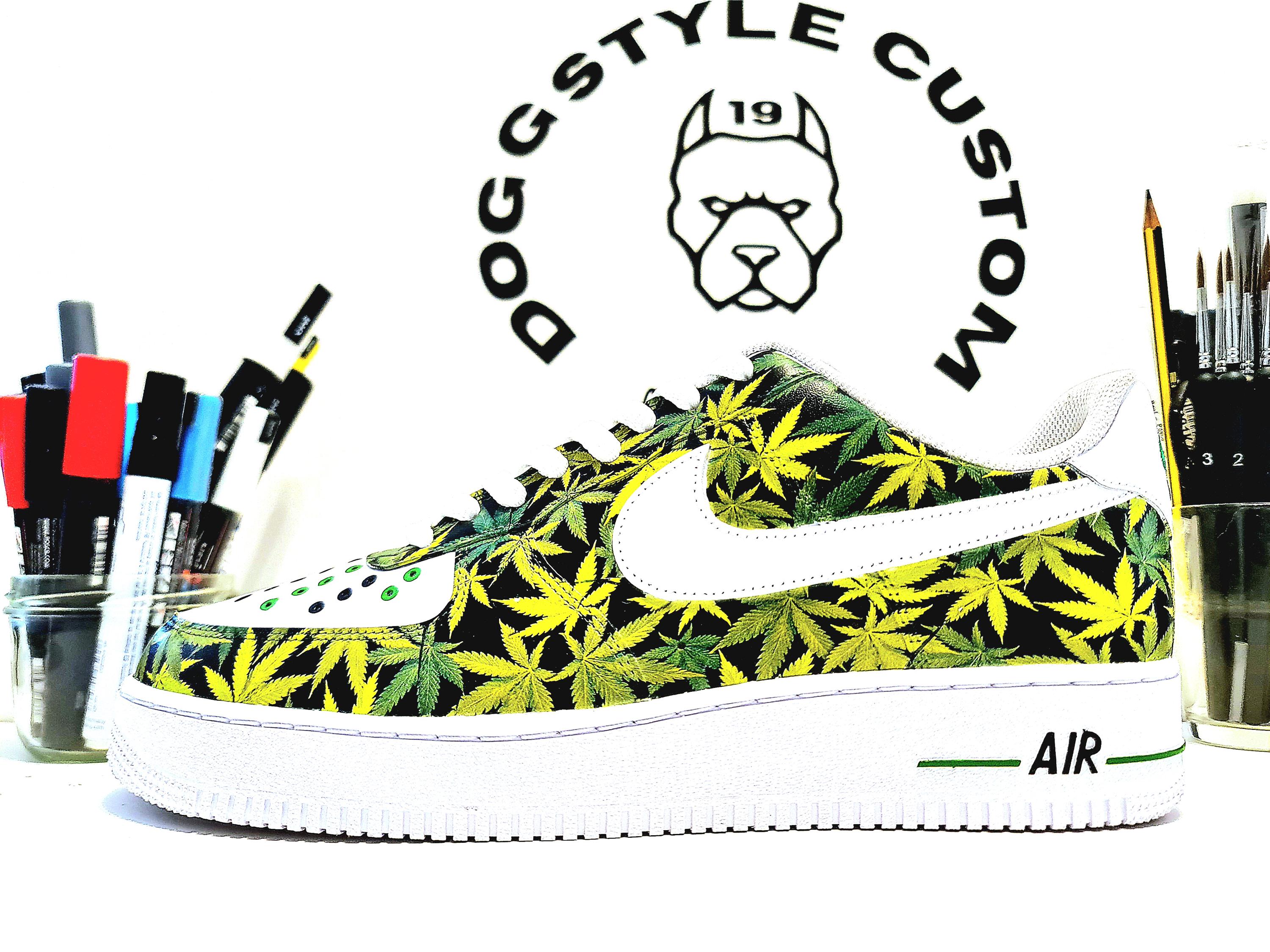 Nike AF1 Customized Sneakers Hand-painted green cannabis leaf Men\'s Size 9 Artist Series: Part I – JACKOAT main image 2