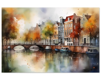 Amsterdam Kunstdruck eines Original Aquarell, Wasserfarben Wanddeko, Poster mit Bild