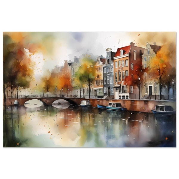 Amsterdam Kunstdruck eines Original Aquarell, Wasserfarben Wanddeko, Poster mit Bild