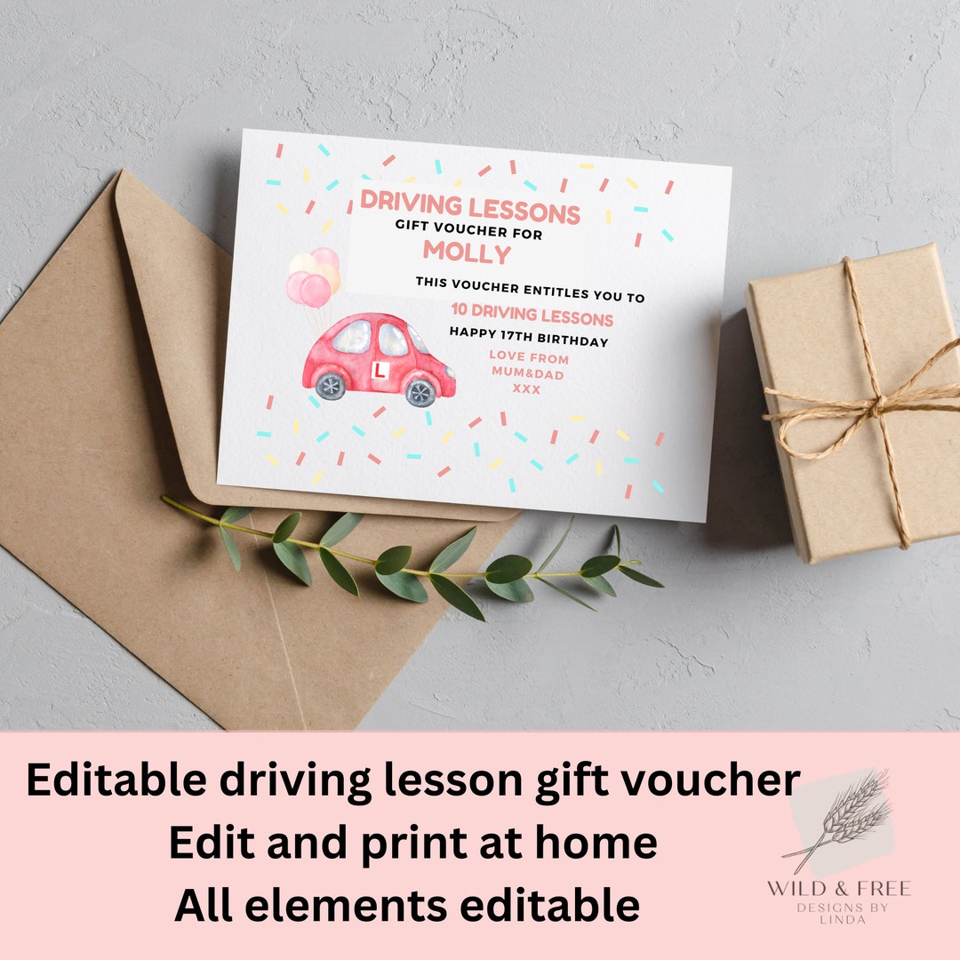Driving Lessons Gift Voucher Template Certificate Ticket - Etsy