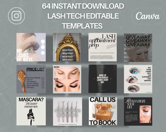Lash & Brow Tech Instagram-Vorlagen | Canva Bearbeitbar (64 Post)