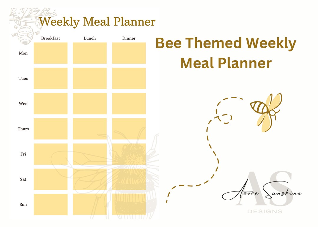 Weekly Meal Planner Printable Food Diary Bee Theme Meal Plan Meal Prep ...
