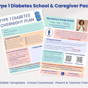 Type 1 Diabetes School & Caregiver Printable Pack