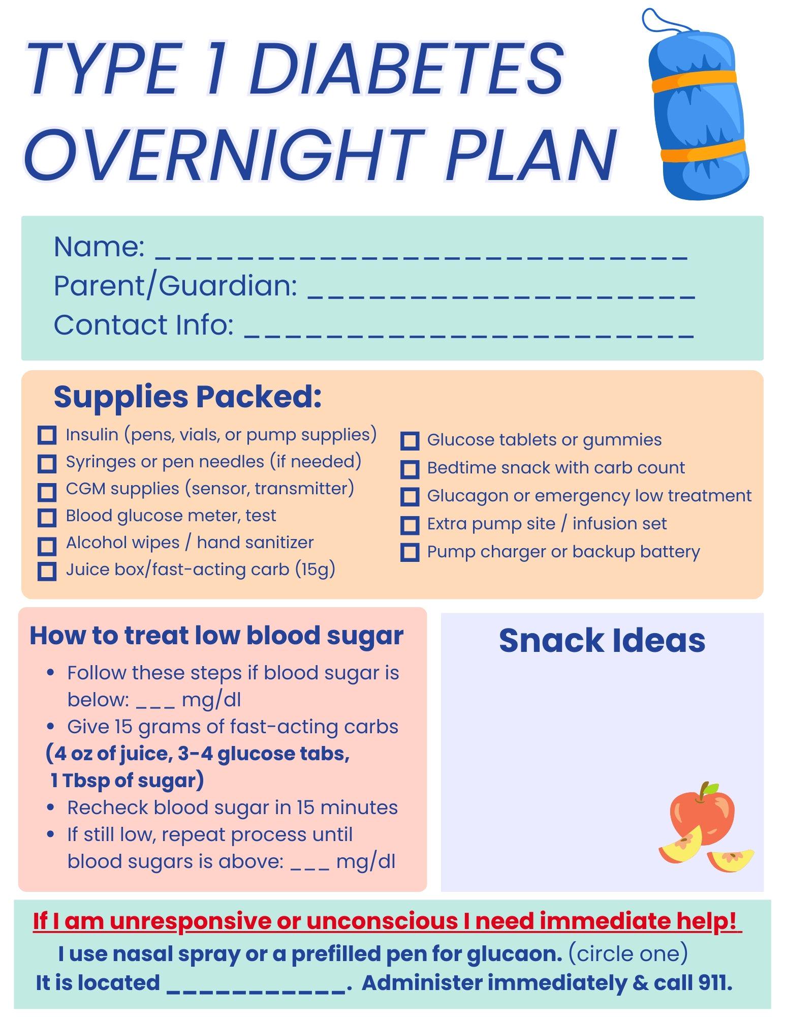Type 1 Diabetes School & Caregiver Printable Pack - Etsy