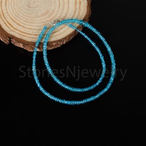 Natural Apatite Rondelle Smooth Beaded Necklace, Neon Apatite Beaded Necklace, Gemstone Necklace, Apatite Necklace For Women, Gift Sale