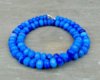Beautiful Rich Blue color opal smooth rondelle Beaded Necklace, 8mm Dark Blue Plain Opal gemstone Beads Necklace, AAA Quality opal Bead,Gift