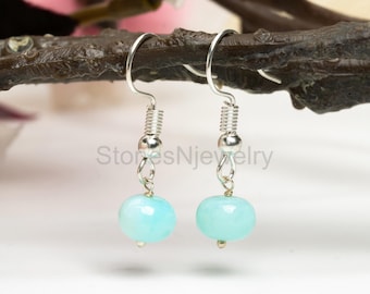 Peruvian Blue Opal Earrings, Opal Smooth Rondelle Gemstone Earring ,925 Sterling Silver Plated Earring, Opal Jewelry, Blue Opal Earring Gift