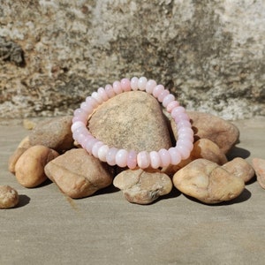 Pink Opal Beaded Bracelet, Pink Opal Gemstone Stretch Bracelet,8-9mm Approx, Pink Opal Smooth Rondelle Beads Bracelet, Opal Jewelry For Gift