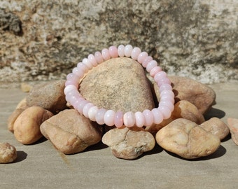 Pulsera elástica de cuentas de ópalo rosa, 8-9 mm aprox., cuentas redondas lisas de ópalo rosa, regalo ideal.