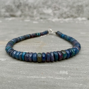 Fire Opal Bracelet, Natural Black opal Gemstone Bracelet, October Birthstone, Opal Beaded Bracelet, Women&#39;s Gift Bracelet, Beautiful Opal
