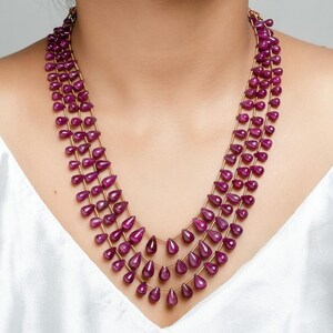 Natural Ruby Plain Drops Gemstone Beaded Necklace, AAA+ Natural Tear Drop Beads Necklace, Africakan Ruby Drop Shape Beads, Gift For Her