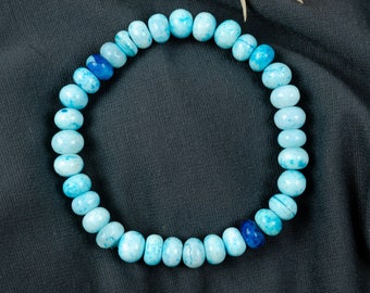 Peruvian Blue Opal Beaded Stretch Bracelet, 7-8mm Opal stretchable Bracelet, Blue Opal Stretch Bracelet, Handcrafted Blue Opal Jewelry, Gift