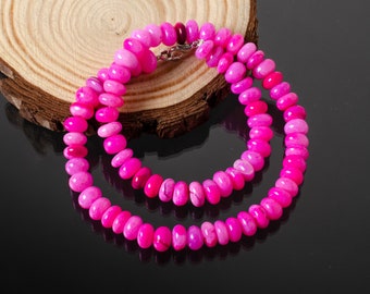 Pink Opal Beaded Necklace, Opal Gemstone Smooth rondelle beads Necklace, Candy Opal multi color beads necklace, Women's Handmade Necklace