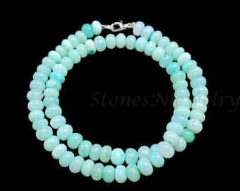 ミントグリーンオパールネックレス：滑らかなラウンドビーズの宝石、16