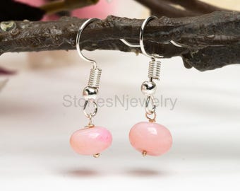 Pink Opal Earrings: Sterling Silver Plated Rondelle Gemstone Jewelry