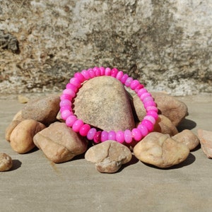 Pink Opal Beaded Bracelet, Pink Opal Gemstone Stretch Bracelet,8mm Approx, Pink Opal Smooth Rondelle Beads Bracelet, Opal Jewelry, For Gift