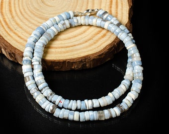 Blue Opal Beaded Necklace, 5-6mm Blue Opal Smooth Tyre Beads Necklace, Opal Gemstone Necklace, Women's Handmade Necklace, Opal Beaded Gift
