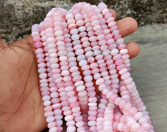 Pink Opal Smooth Rondelle Shape Beads, Beautiful Shaded Pink Opal Plain Handmade Gemstone Loose Bead AAA Quality Pink Opal Bead jewelry SALE