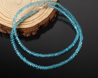 Natural Apatite Gemstone Smooth Beads Necklace, Sky Apatite Beaded Necklace, Gemstone Necklace, Adjustable Beaded Necklace, Gift For Women