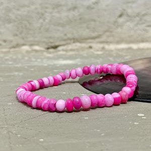 Pink Opal Beaded Bracelet, Pink Opal Gemstone Stretch Bracelet,5-6mm Approx, Pink Opal Smooth Rondelle Beads Bracelet, Opal Jewelry For Gift