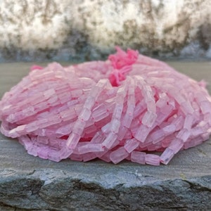 Pink Rose Quartz Beads, Smooth Rectangle Natural Gemstone Beads, AAA+ Rose Quartz Handmade Tiny Rectangle Shape Beads, 13&quot; Stand Rose Quartz